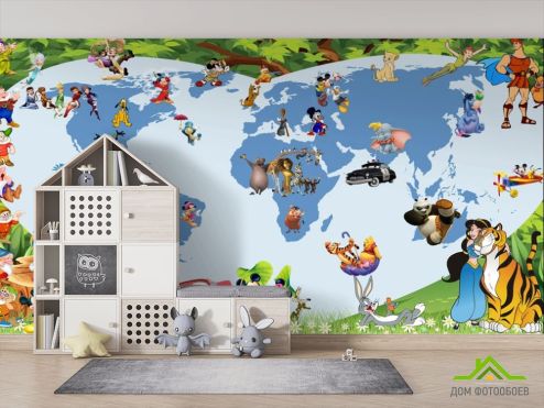 выбрать Фотошпалери Карта з діснеївськими героями Дитячі фотообої на стіну