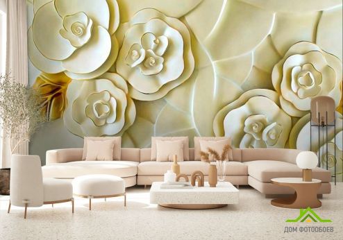 выбрать Фотообои Керамические цветы цвета слоновой кости Фотообои 3Д барельеф на стену