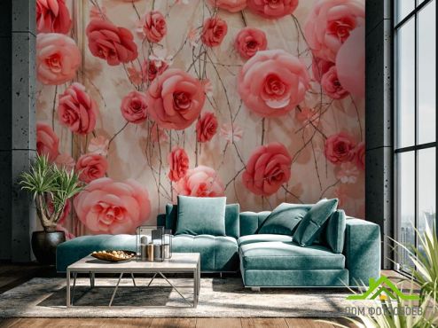 выбрать Фотообои 3d стена из роз Цветы на стену