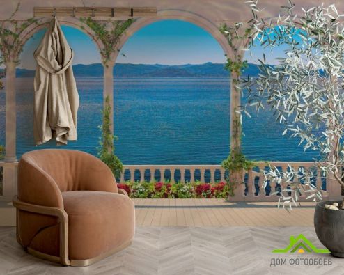выбрать Фотообои Арки с видом на море Фотообои Фотообои Дизайнерские фрески: горизонталная, горизонтальная, фото ориентация на стену