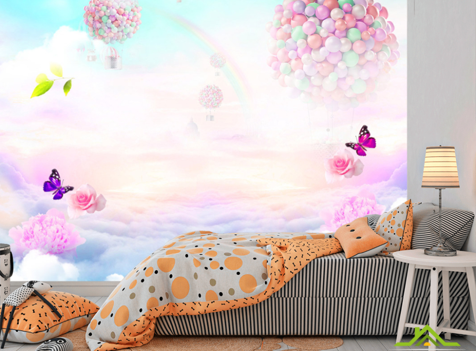 выбрать Фотообои Охапка воздушных шаров в небе Фотообои Little kids на стену