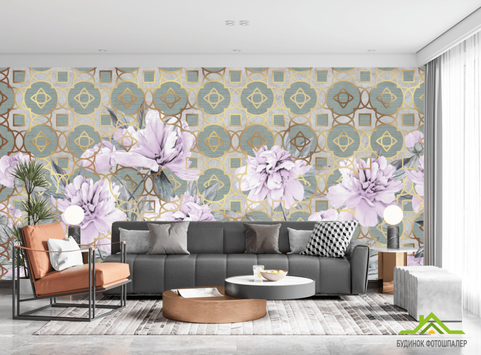выбрать Фотообои Пионы и узор Каталог фотообоев на стену