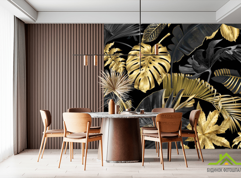 выбрать Фотошпалери Тропічні золоті листя Каталог фотошпалер на стіну