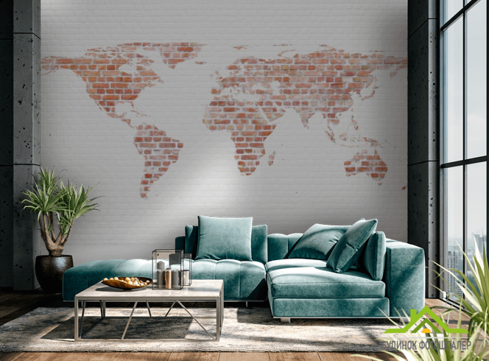 выбрать Фотообои Карта на кирпичной стене Каталог фотообоев на стену