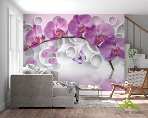 выбрать Фотошпалери бузкова орхідея і білі кола Фотошпалери Фотошпалери Квіти:  на стіну