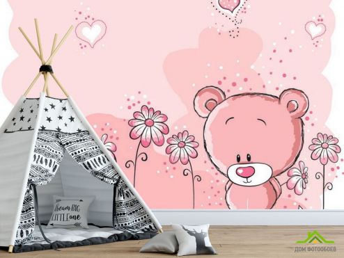 выбрать Фотообои Розовые мишки Фотообои Фотообои для малышей: рисунок, розовый  на стену