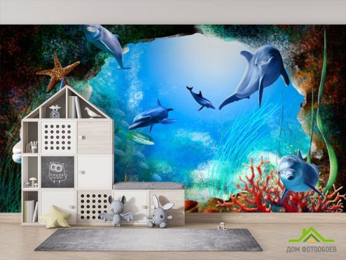 выбрать Фотообои 3д дельфины Фотообои в детскую на стену