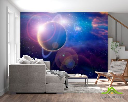 выбрать Фотообои Планета и млечный путь Фотообои Фотообои Космос: рисунок, разноцветный  на стену