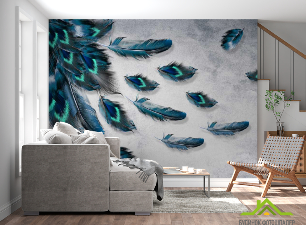 выбрать Фотообои Бирюзовые перья Фотообои перья на стену