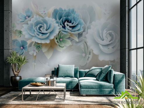 выбрать Фотообои Бирюзовые керамические цветы Фотообои Цветы на стену