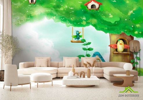выбрать Фотообои Дерево-домик Зеленые фотообои на стену