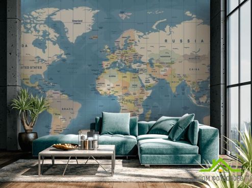 выбрать Фотошпалери Карта світу на блакитному  на стіну