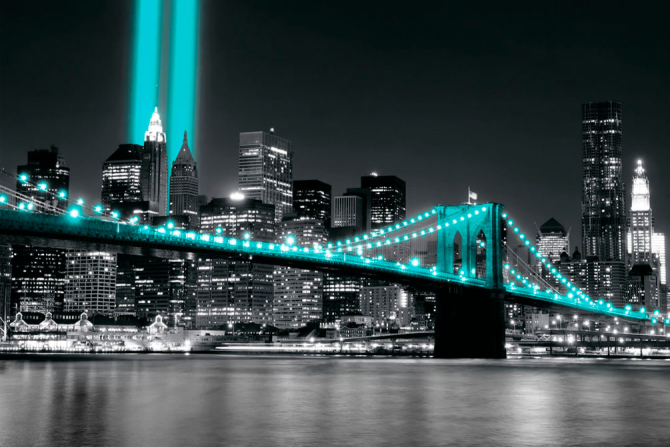 Фотообои Ночной город в бирюзовых огнях