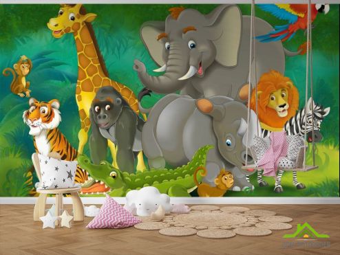 выбрать Фотообои Животные в джунглях Фотообои Фотообои в детскую: горизонталная, горизонтальная ориентация на стену