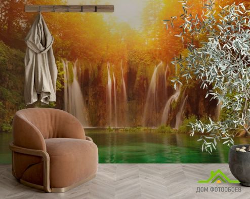 выбрать Фотообои солнце над водопадом Фотообои Фотообои Природа: горизонталная, горизонтальная ориентация на стену