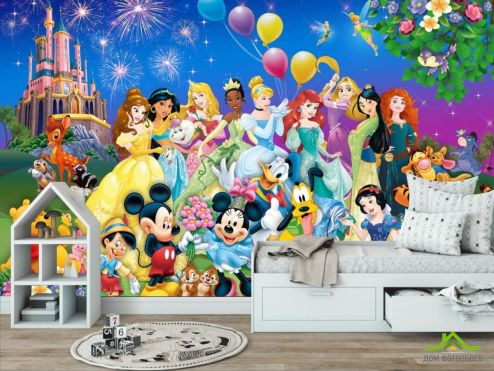 выбрать Фотообои Все принцессы у замка Фотообои в детскую на стену