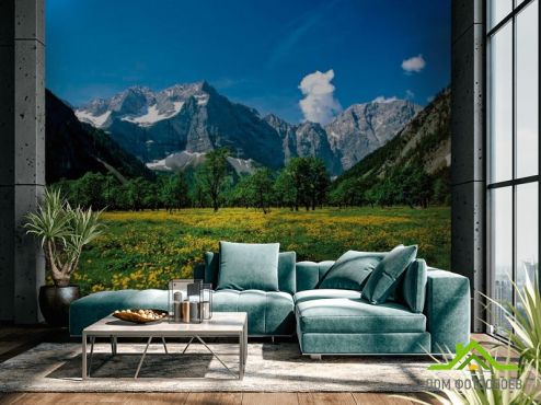 выбрать Фотообои Цветочный луг горы Фотообои Фотообои Природа - Лето, зелений, зеленый на стену