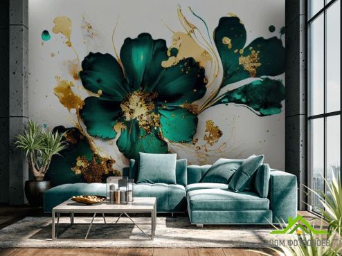 выбрать Фотообои зеленые цветы с золотом Фотообои с золочением на стену