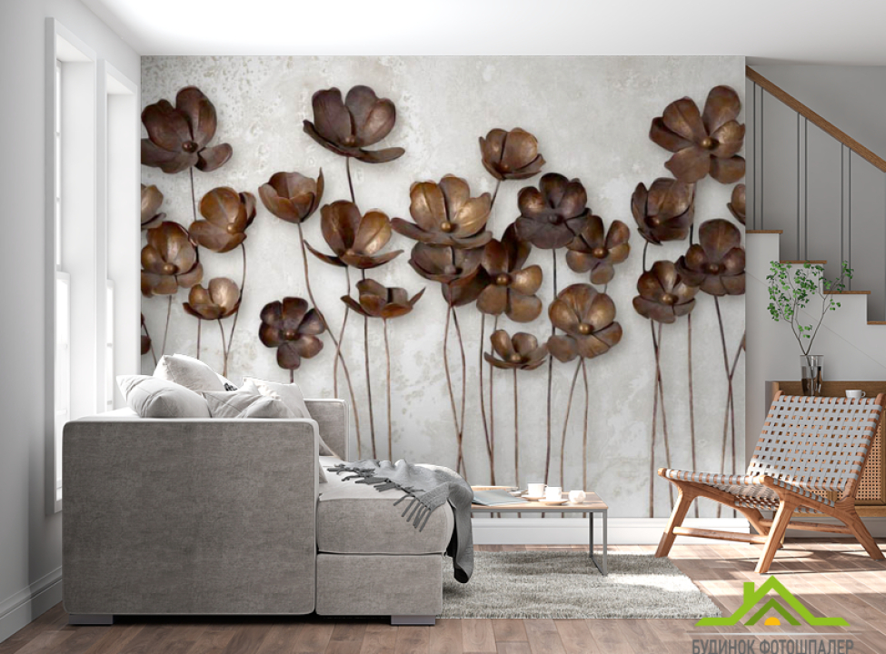 выбрать Фотообои Коричневые цветы 3d Каталог фотообоев на стену