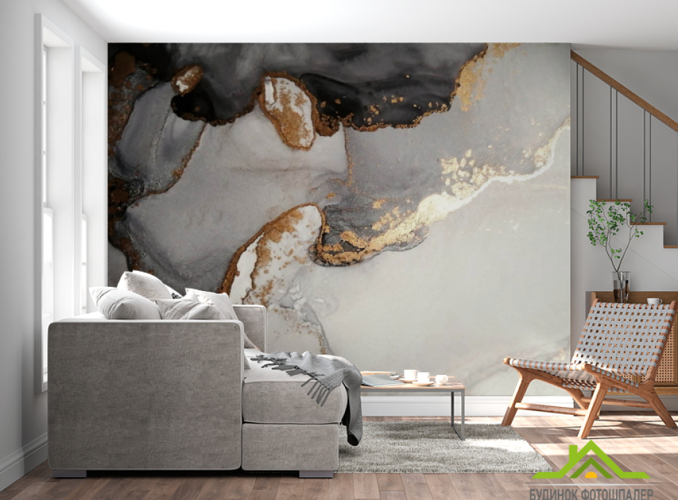 выбрать Фотообои Флюид чб с золотом Фотообои Fluid art на стену