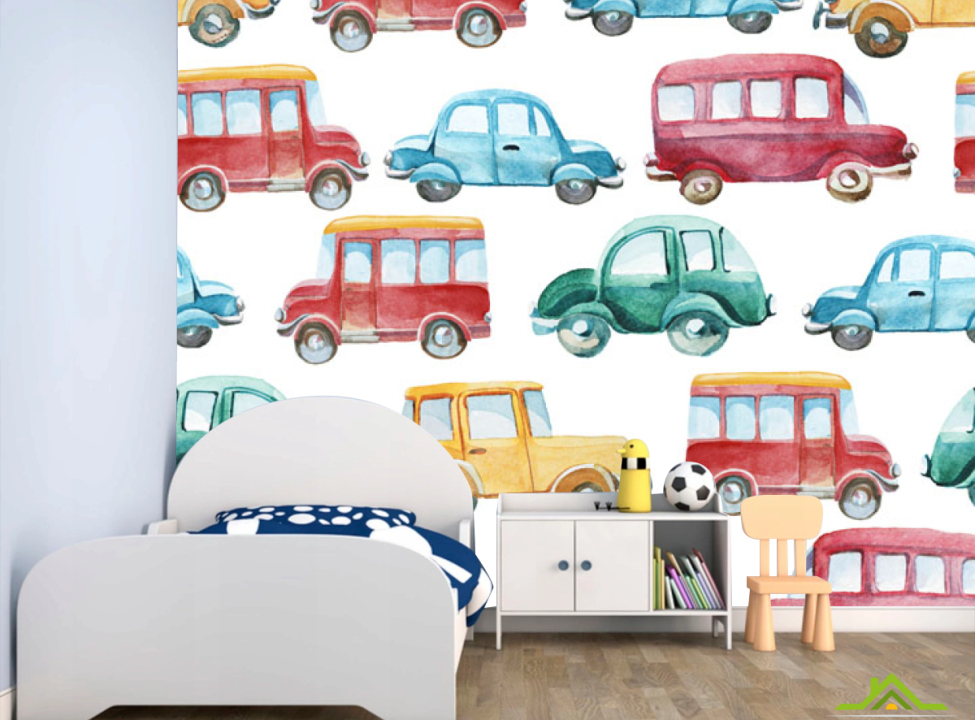 выбрать Фотошпалери Різнокольорові машинки Фотошпалери Little kids на стіну
