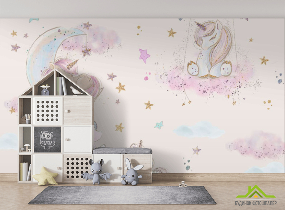 выбрать Фотошпалери Єдиноріжки рожеві для дівчинки Фотошпалери Little kids на стіну