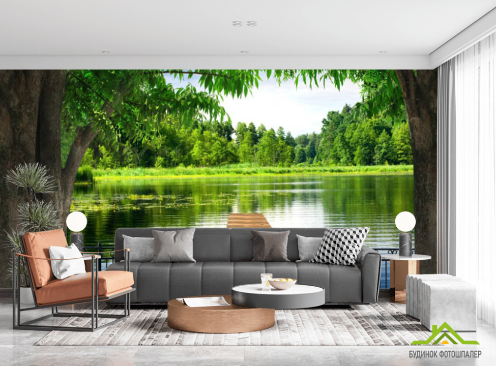выбрать Фотообои Мостик в пруду Каталог фотообоев на стену