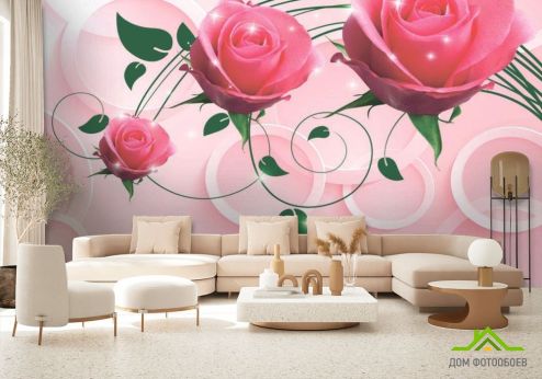 выбрать Фотообои Розовые розы 3d Фотообои 3D фотообои: картинка  на стену