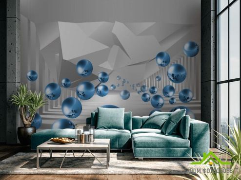 выбрать Фотообои синие шары в воздухе перспектива 3D фотообои расширяющие пространство на стену