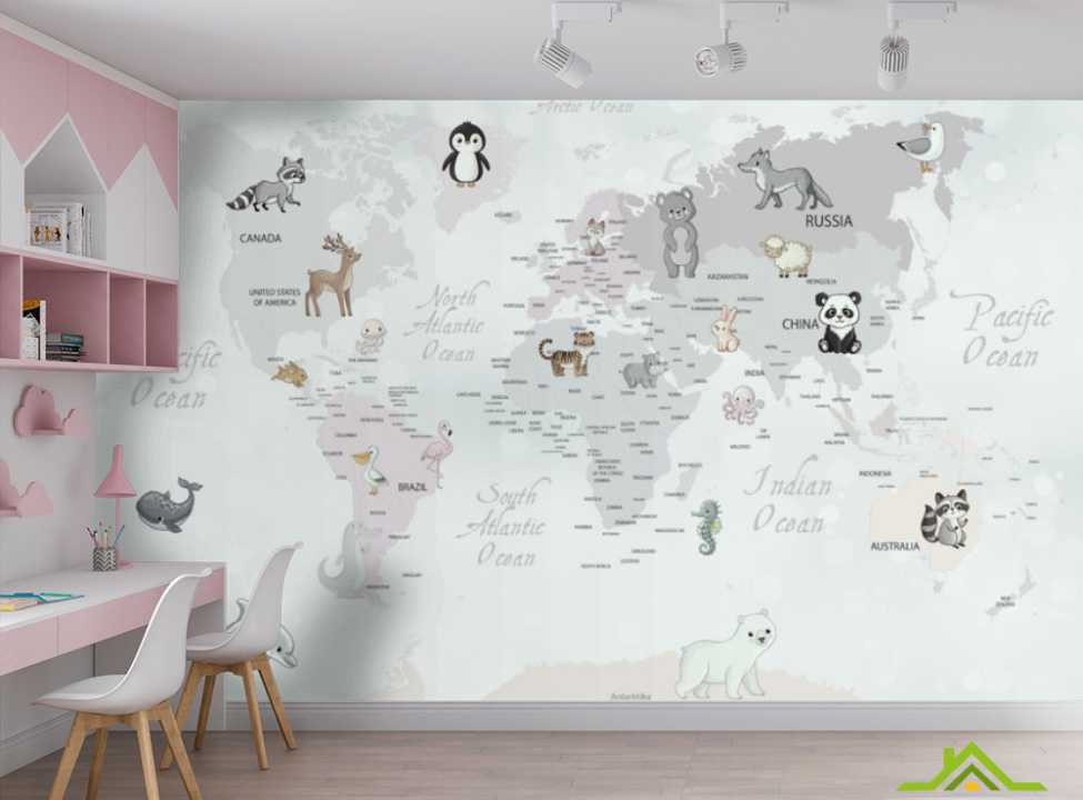 выбрать Фотошпалери сіра карта з тваринами Каталог фотошпалер на стіну