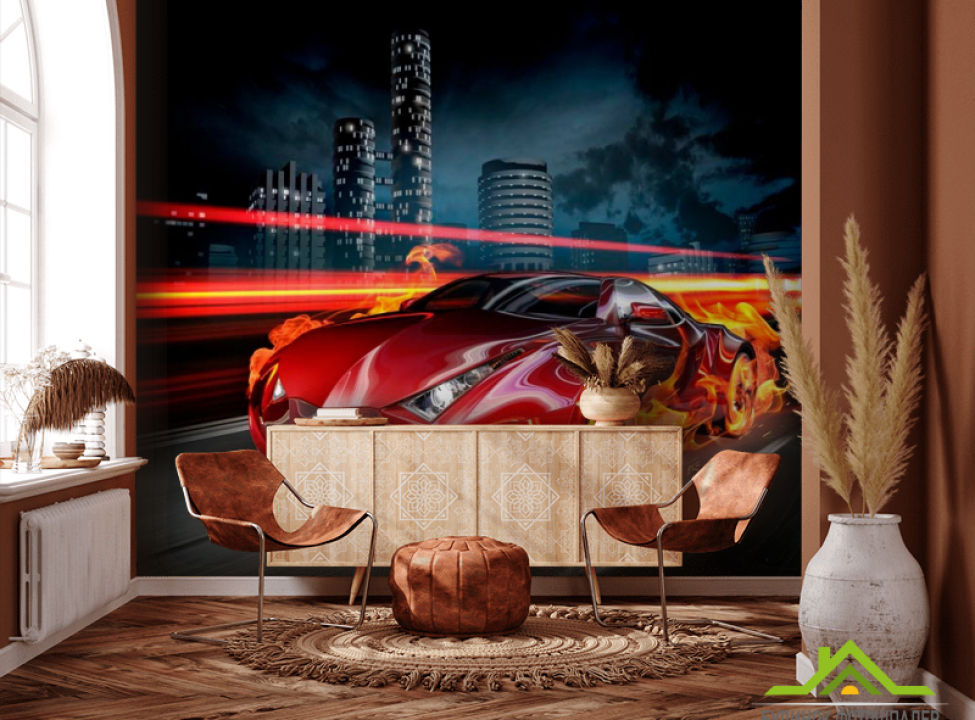 выбрать Фотообои Огненный автомобиль Фотообои машины на стену