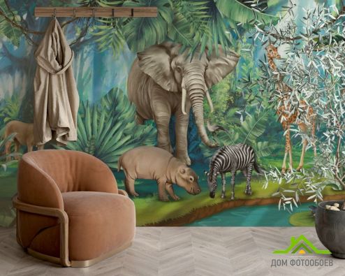 выбрать Фотообои Яркие африканские животные Фотообои, цвет: «горизонталная, горизонтальная» на стену