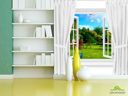 выбрать Фотообои Окно с видом на лужайку Фотообои Вид из окна на стену