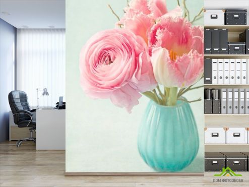 выбрать Фотообои Букет роз розовых Фотообои Фотообои Цветы: вертикальная, голубой ориентация на стену