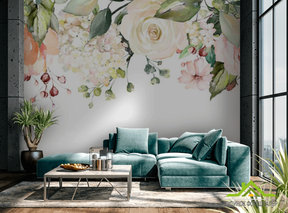 выбрать Фотошпалери акварельні квіти зі стелі Каталог фотошпалер на стіну