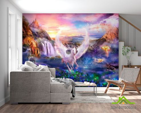 выбрать Фотообои Конь у озера Фотообои Фотообои Дизайнерские фрески: горизонталная, горизонтальная, рисунок ориентация на стену