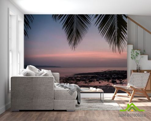 выбрать Фотообои закат под пальмой Фотообои Фотообои Природа: горизонталная, горизонтальная ориентация на стену