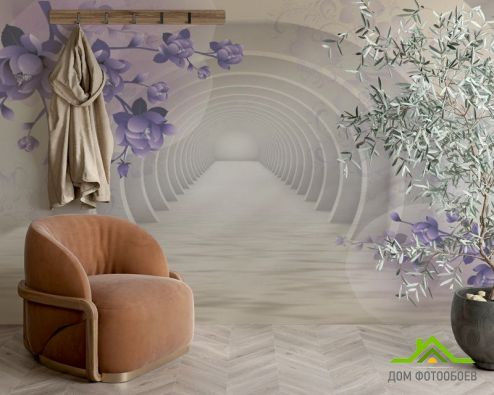 выбрать Фотошпалери Тунель з фіолетовими квітами Фотошпалери Розширюють простір на стіну
