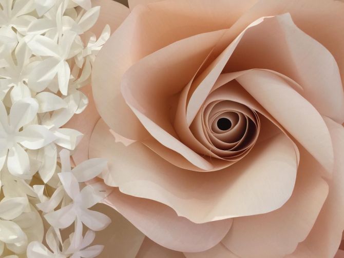 Фотообои большая бежевая роза из бумаги