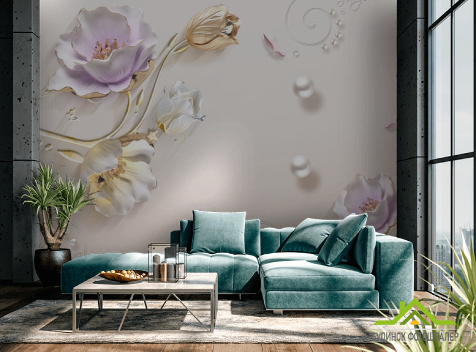 выбрать Фотообои Керамичесике цветы с золотыми ножками Каталог фотообоев на стену