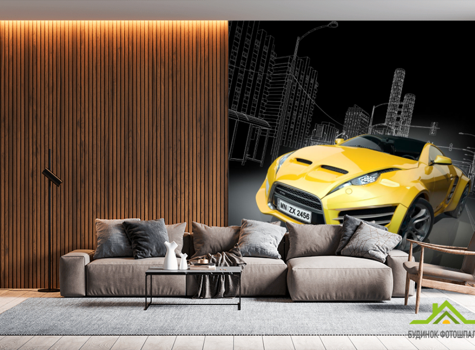 выбрать Фотошпалери жовтий автомобіль Каталог фотошпалер на стіну