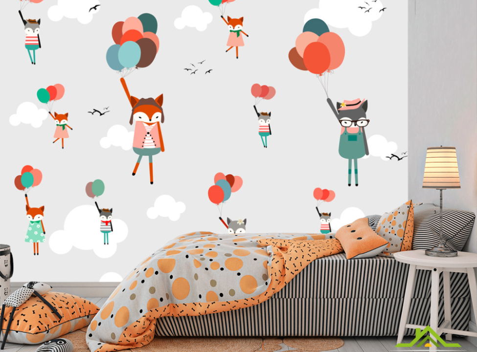 выбрать Фотообои Лисички на воздушных шариках Каталог фотообоев на стену