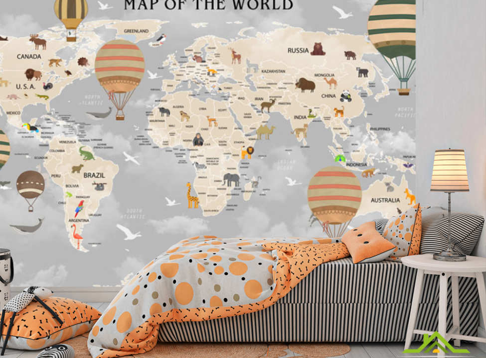 выбрать Фотообои Серая карта на английском с воздушными шарами Каталог фотообоев на стену
