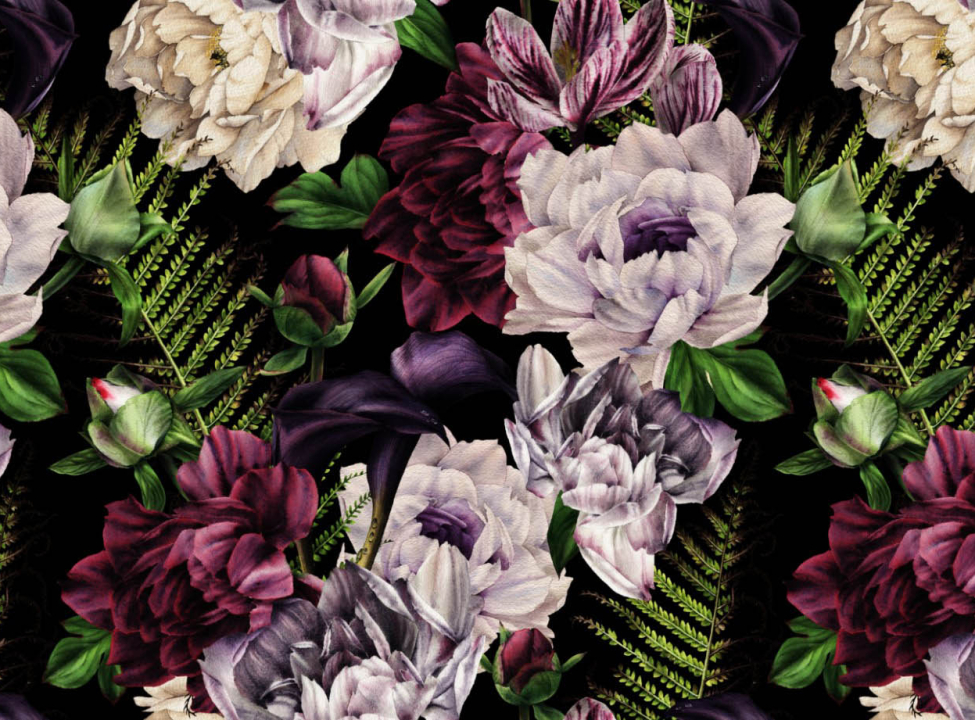 выбрать Фотошпалери Темний принт з вінтажними квітами Каталог фотошпалер на стіну