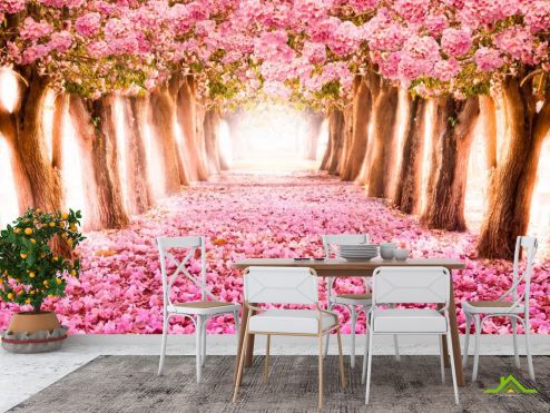 выбрать Фотообои в кухню Деревья Фотообои в кухню: рисунок, розовый на стену