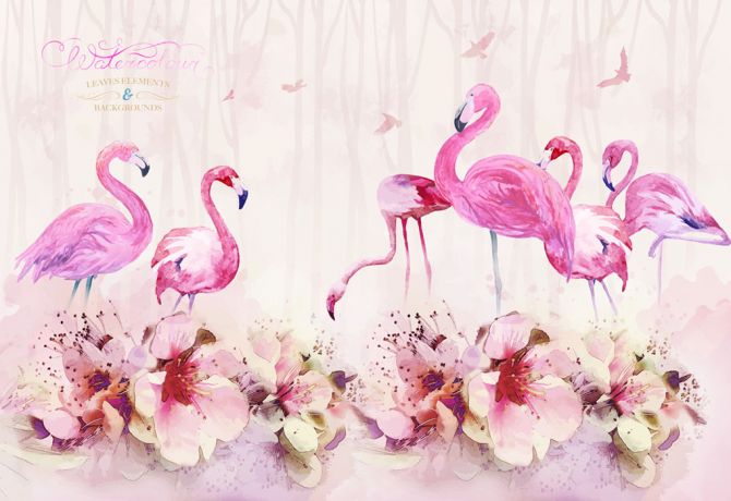 Фотообои Акварельные фламинго