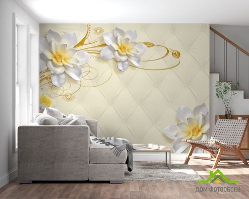 выбрать Фотообои Керамические цветы на фоне кожи Фотообои 3Д барельеф на стену