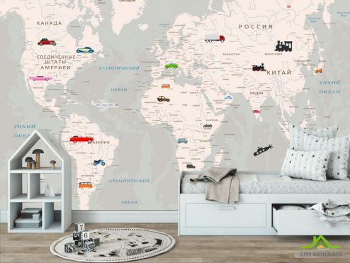 выбрать Фотообои Карта мира и машинки  на стіну