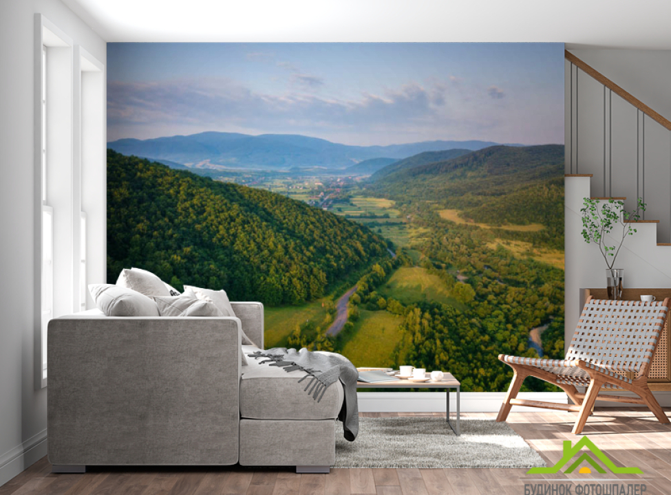 выбрать Фотошпалери вид на гори, ліс Каталог фотошпалер на стіну