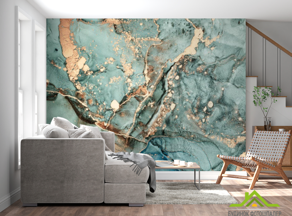 выбрать Фотошпалери Бірюзовий флюїд з золотом Каталог фотошпалер на стіну